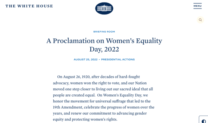Women's Equality Day Proclamation by POTUS